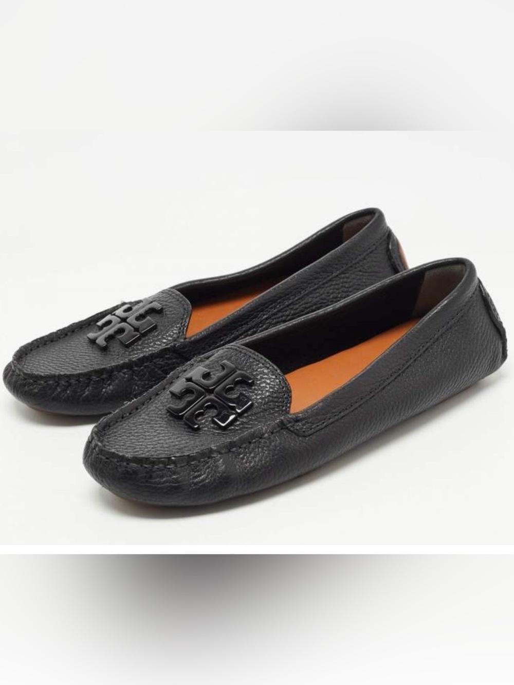 TORY BURCH Black Grained Leather Lowell Slip On Loafers Flats Women’s Size 6.5